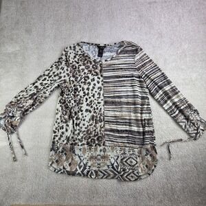 Ali MIles Tunic Top Women's Sz M Leopard Animal‎ Print Boho Artsy